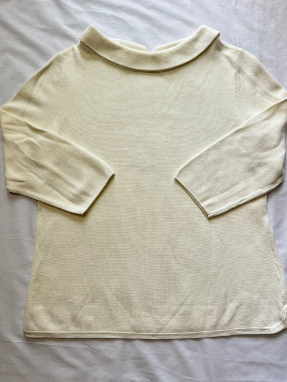 Talbots Cream Portrait Collar Knit Sweater Cotton‑Viscose Blend 3/4 Sleeve M